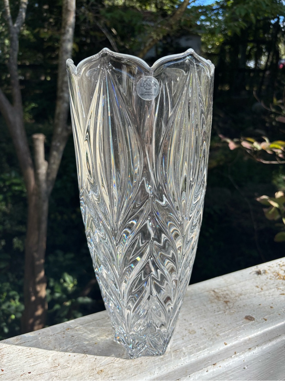 Lenox Impressions 14” Lead Crystal Scalloped Rim Cut-Pattern Vase